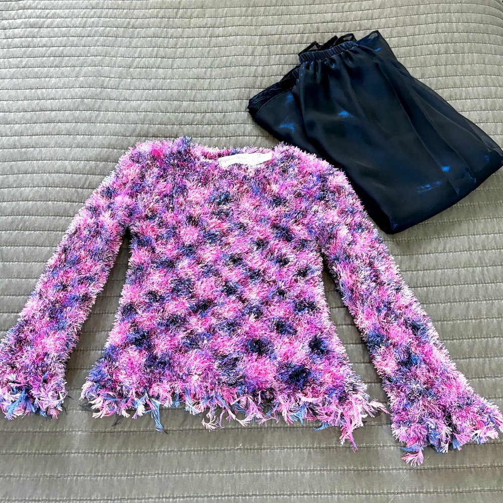 Flapdoodles Girls Eyelash Knit Fuzzy Pink Purple Sweater Size 4